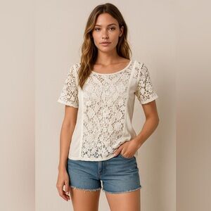 American Eagle Sheer Crochet Lace Blouse Women’s M Boho Coastal Beach Ethereal